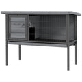 Wooden Rabbit Hutch Elevated with No Leak Tray, Openable Roof for Indoor/Outdoor, Gray